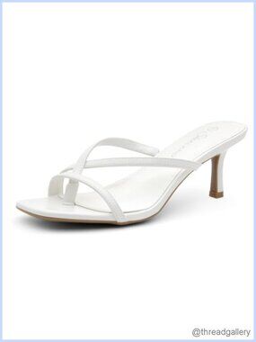 Women's Strappy Kitten Heel Sandals Square Open Toe Thong Slides
